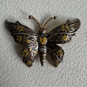 Vintage Spanish Damascene Butterfly Brooch